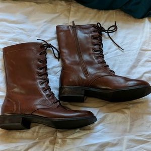 Brown leather laceup boots